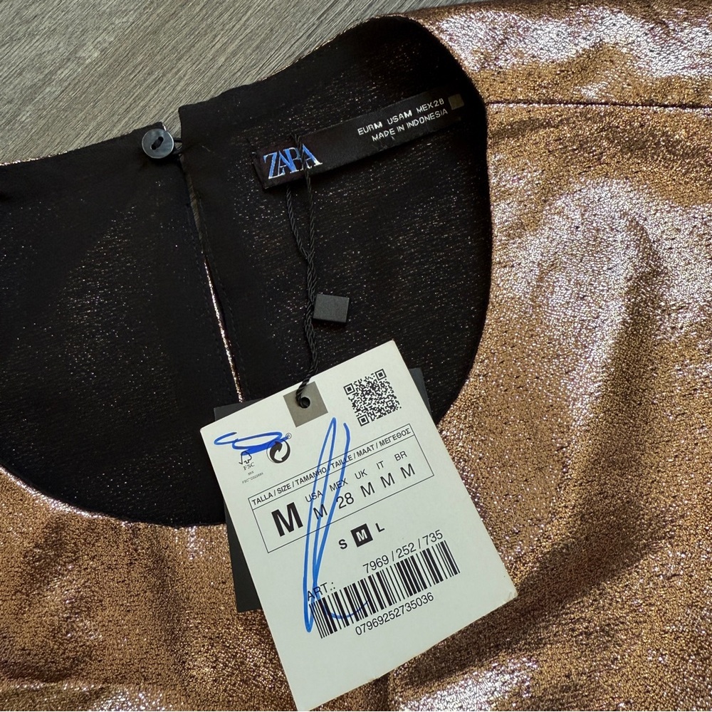 ZARA Gold Metallic Ruffle Top NEW Medium Party Going Out - Picture 3 of 7